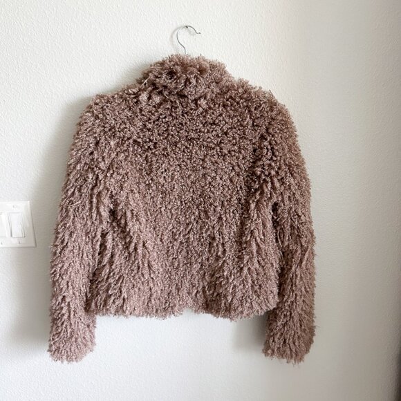 Bisou Bisou by Michele Bohbot Mauve Faux Fur Teddy Moto Jacket | Funnel Neck - Picture 4 of 9